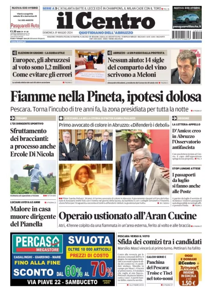 Prima-pagina-il centro-oggi-edizione-del-2024-05-19